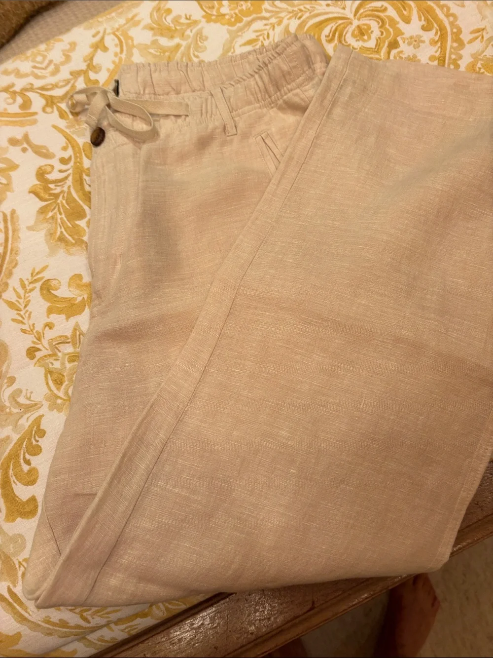 Club Room Cream Drawstring Linen-Blend Chinos